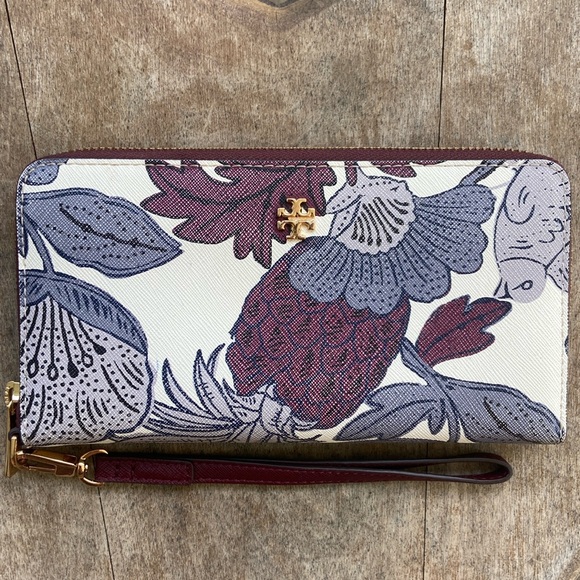 Tory Burch Purple Wonderland Vine Saffiano Leather Zip Around Wristlet Wallet - Picture 4 of 8